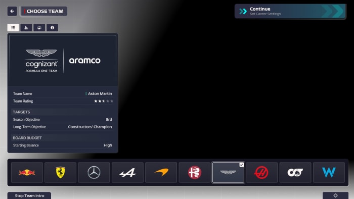 F1 Manager 2023 Aston Martin overview.